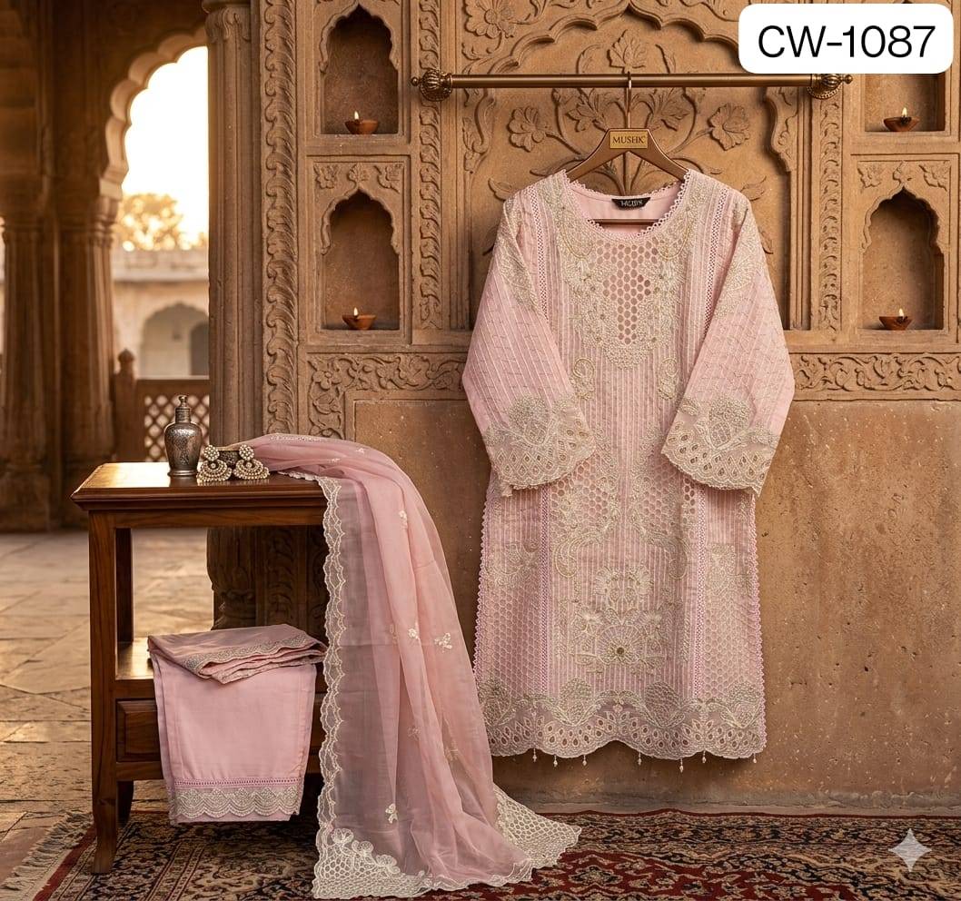 MUSHK 1087 By SHRADDHA DESIGNER 1087A To 1087C Series Designer Suits Heavy linen Pakistani stitched Dresses At Wholesale Price